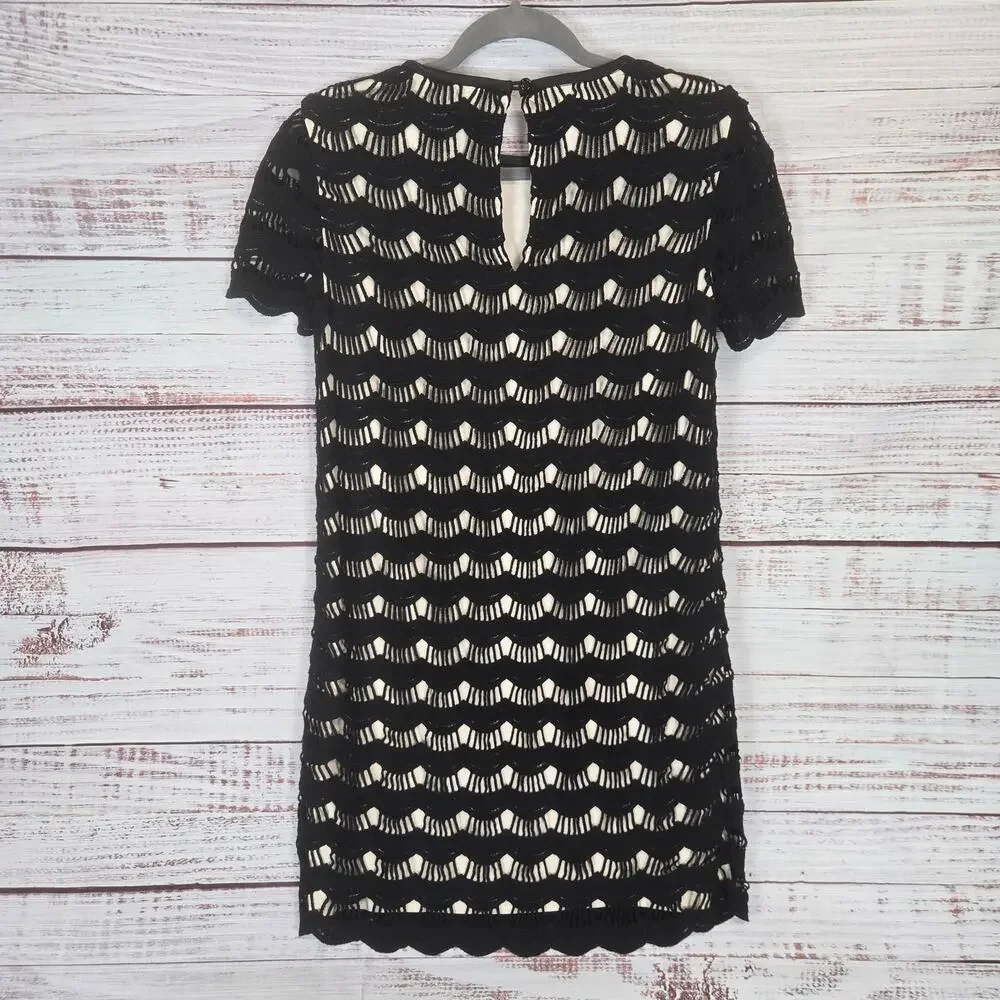 Kate Spade Virginia Black Lace Sheath Dress with Nude Lining Sz 2 Scallop Edges